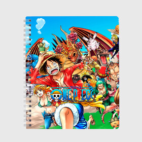 Тетрадь с принтом One Piece в городе Новоалтайск, 100% бумага | 48 листов, плотность листов — 60 г/м2, плотность картонной обложки — 250 г/м2. Листы скреплены сбоку удобной пружинной спиралью. Уголки страниц и обложки скругленные. Цвет линий — светло-серый
 | Тематика изображения на принте: anime | manga | one | one piece | piece | аниме | ван пис | дракон | манга | пират | пираты | фрукты