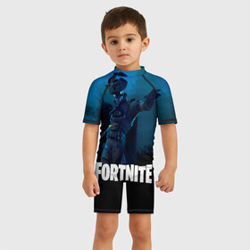 Детский купальный костюм 3D с принтом FORTNITE в городе Новоалтайск, Полиэстер 85%, Спандекс 15% | застежка на молнии на спине | fortnite | битва | игра | компьютерная игра | королевская | надпись | симулятор | фортнайт