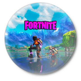 Значок с принтом Fortnite повозка в городе Новоалтайск,  металл | круглая форма, металлическая застежка в виде булавки | Тематика изображения на принте: fortnite | game | битва | игра | камуфляж | король | огонь | фортнайн | фортнайт