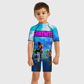 Детский купальный костюм 3D с принтом Fortnite повозка в городе Новоалтайск, Полиэстер 85%, Спандекс 15% | застежка на молнии на спине | fortnite | game | битва | игра | камуфляж | король | огонь | фортнайн | фортнайт