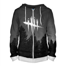 Мужская толстовка 3D на молнии с принтом Dead By Daylight в городе Новоалтайск, 100% полиэстер | длина до линии бедра, манжеты и пояс оформлены мягкой тканевой резинкой, двухслойный капюшон со шнурком для регулировки, спереди молния, по бокам два кармана | 