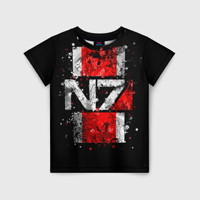 Детская футболка 3D с принтом Mass Effect N7 в городе Новоалтайск, 100% гипоаллергенный полиэфир | прямой крой, круглый вырез горловины, длина до линии бедер, чуть спущенное плечо, ткань немного тянется | game