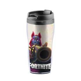 Термокружка-непроливайка с принтом FORTNITE в городе Новоалтайск, внутренняя часть — пищевой пластик, наружная часть — прозрачный пластик, между ними — полиграфическая вставка с рисунком | объем — 350 мл, герметичная крышка | fortnite | битва | игра | компьютерная игра | королевская | надпись | симулятор | фортнайт