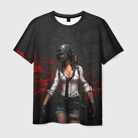 Мужская футболка 3D с принтом PUBG Girl в городе Новоалтайск, 100% полиэфир | прямой крой, круглый вырез горловины, длина до линии бедер | Тематика изображения на принте: battlegrounds | chicken | chickendinner | dinner | game | pcgaming | playerunknownsbattlegrounds | pubg | videogames | баттл | баттлграунд | куриныйобед | курица | обед | пабг
