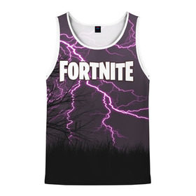 Мужская майка 3D с принтом FORTNITE в городе Новоалтайск, 100% полиэстер | круглая горловина, приталенный силуэт, длина до линии бедра. Пройма и горловина окантованы тонкой бейкой | Тематика изображения на принте: fortnite | битва | игра | компьютерная игра | королевская | надпись | симулятор | фортнайт
