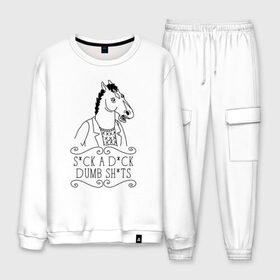 Мужской костюм хлопок с принтом BoJack в городе Новоалтайск, 100% хлопок | на свитшоте круглая горловина, мягкая резинка по низу. Брюки заужены к низу, на них два вида карманов: два “обычных” по бокам и два объемных, с клапанами, расположенные ниже линии бедра. Брюки с мягкой трикотажной резинкой на поясе и по низу штанин. В поясе для дополнительного комфорта — широкие завязки | Тематика изображения на принте: bojack | horseman | боджек | конь