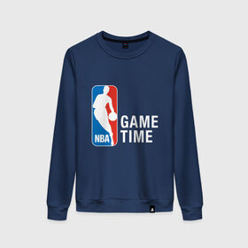 Женский свитшот хлопок с принтом NBA - Game Time в городе Новоалтайск, 100% хлопок | прямой крой, круглый вырез, на манжетах и по низу широкая трикотажная резинка  | and1 | basketball | coach | game | james | jordan | lebron | mvp | nba | player | slam dunk | sport | streetball | team | баскетбол | баскетболист | бросок | джеймс | джордан | игра | игрок | леброн | мяч | нба | победа | слэм данк | спорт | тре