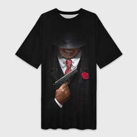 Платье-футболка 3D с принтом Mafia в городе Новоалтайск,  |  | gangster | gun | gungster | illustration | mafia | арт | галстук | гангстер | гвоздика | зубы | костюм | крестный отец | мафия | минимализм | оружие | пистолет | пуля | темный | черный | шляпа