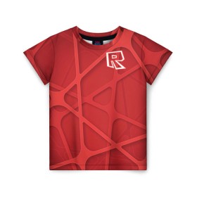 Детская футболка 3D с принтом Roblox в городе Новоалтайск, 100% гипоаллергенный полиэфир | прямой крой, круглый вырез горловины, длина до линии бедер, чуть спущенное плечо, ткань немного тянется | Тематика изображения на принте: dynablocks | roblox | robux | белый | блоки | вселенная | герои | красный | кубики | роблокс | симулятор