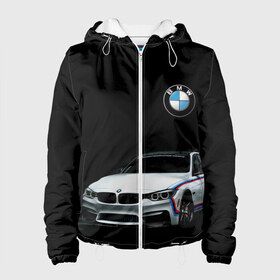 Женская куртка 3D с принтом BMW в городе Новоалтайск, ткань верха — 100% полиэстер, подклад — флис | прямой крой, подол и капюшон оформлены резинкой с фиксаторами, два кармана без застежек по бокам, один большой потайной карман на груди. Карман на груди застегивается на липучку | bmw | авто | автомобиль | бмв | иномарка | логотип | машина | скорость