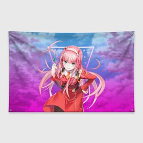 Флаг-баннер с принтом Darling in the Franxx (002) в городе Новоалтайск, 100% полиэстер | размер 67 х 109 см, плотность ткани — 95 г/м2; по краям флага есть четыре люверса для крепления | 002. аниме | ahegao | anime | darling in the franxx | franxx | manga | sempai | senpai | ахегао | манга | милый во франкcе | семпай | сенпай | франкс