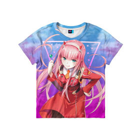 Детская футболка 3D с принтом Darling in the Franxx (002) в городе Новоалтайск, 100% гипоаллергенный полиэфир | прямой крой, круглый вырез горловины, длина до линии бедер, чуть спущенное плечо, ткань немного тянется | Тематика изображения на принте: 002. аниме | ahegao | anime | darling in the franxx | franxx | manga | sempai | senpai | ахегао | манга | милый во франкcе | семпай | сенпай | франкс