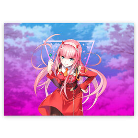 Поздравительная открытка с принтом Darling in the Franxx (002) в городе Новоалтайск, 100% бумага | плотность бумаги 280 г/м2, матовая, на обратной стороне линовка и место для марки
 | 002. аниме | ahegao | anime | darling in the franxx | franxx | manga | sempai | senpai | ахегао | манга | милый во франкcе | семпай | сенпай | франкс