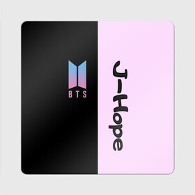 Магнит виниловый Квадрат с принтом BTS J-hope в городе Новоалтайск, полимерный материал с магнитным слоем | размер 9*9 см, закругленные углы | bts | j hope | бтс | группа | корейская | музыка | розовый | цветы | черный