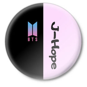 Значок с принтом BTS J-hope в городе Новоалтайск,  металл | круглая форма, металлическая застежка в виде булавки | bts | j hope | бтс | группа | корейская | музыка | розовый | цветы | черный