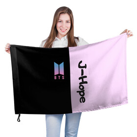 Флаг 3D с принтом BTS J-hope в городе Новоалтайск, 100% полиэстер | плотность ткани — 95 г/м2, размер — 67 х 109 см. Принт наносится с одной стороны | bts | j hope | бтс | группа | корейская | музыка | розовый | цветы | черный