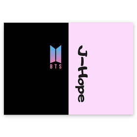 Поздравительная открытка с принтом BTS J-hope в городе Новоалтайск, 100% бумага | плотность бумаги 280 г/м2, матовая, на обратной стороне линовка и место для марки
 | Тематика изображения на принте: bts | j hope | бтс | группа | корейская | музыка | розовый | цветы | черный