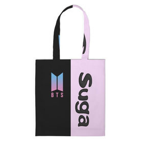 Шоппер 3D с принтом BTS Suga в городе Новоалтайск, 100% полиэстер | Плотность: 200 г/м2; Размер: 34×35 см; Высота лямок: 30 см | bts | suga | бтс | группа | корейская | музыка | розовый | цветы | черный