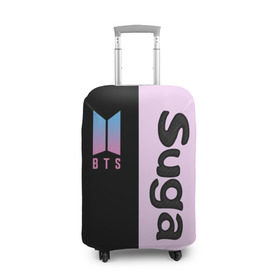 Чехол для чемодана 3D с принтом BTS Suga в городе Новоалтайск, 86% полиэфир, 14% спандекс | двустороннее нанесение принта, прорези для ручек и колес | bts | suga | бтс | группа | корейская | музыка | розовый | цветы | черный