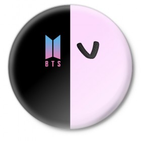 Значок с принтом BTS V в городе Новоалтайск,  металл | круглая форма, металлическая застежка в виде булавки | Тематика изображения на принте: bts | бтс | группа | корейская | музыка | розовый | цветы | черный