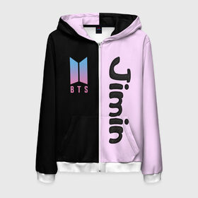 Мужская толстовка 3D на молнии с принтом BTS Jimin в городе Новоалтайск, 100% полиэстер | длина до линии бедра, манжеты и пояс оформлены мягкой тканевой резинкой, двухслойный капюшон со шнурком для регулировки, спереди молния, по бокам два кармана | bts | jimin | бтс | группа | корейская | музыка | розовый | цветы | черный