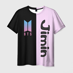 Мужская футболка 3D с принтом BTS Jimin в городе Новоалтайск, 100% полиэфир | прямой крой, круглый вырез горловины, длина до линии бедер | Тематика изображения на принте: bts | jimin | бтс | группа | корейская | музыка | розовый | цветы | черный