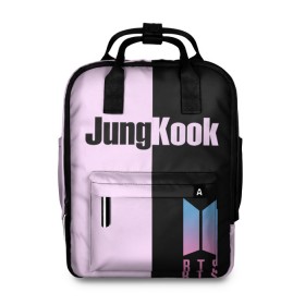 Женский рюкзак 3D с принтом BTS Jung Kook в городе Новоалтайск, 100% полиэстер | лямки с регулируемой длиной, сверху ручки, чтобы рюкзак нести как сумку. Основное отделение закрывается на молнию, как и внешний карман. Внутри два дополнительных кармана, один из которых закрывается на молнию. По бокам два дополнительных кармашка, куда поместится маленькая бутылочка
 | Тематика изображения на принте: bts | jung kook | бтс | группа | корейская | музыка | розовый | цветы | черный