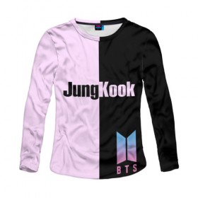 Женский лонгслив 3D с принтом BTS Jung Kook в городе Новоалтайск, 100% полиэстер | длинные рукава, круглый вырез горловины, полуприлегающий силуэт | bts | jung kook | бтс | группа | корейская | музыка | розовый | цветы | черный