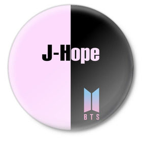 Значок с принтом BTS J-hope в городе Новоалтайск,  металл | круглая форма, металлическая застежка в виде булавки | Тематика изображения на принте: bts | j hope | бтс | группа | корейская | музыка | розовый | цветы | черный