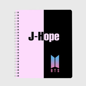 Тетрадь с принтом BTS J-hope в городе Новоалтайск, 100% бумага | 48 листов, плотность листов — 60 г/м2, плотность картонной обложки — 250 г/м2. Листы скреплены сбоку удобной пружинной спиралью. Уголки страниц и обложки скругленные. Цвет линий — светло-серый
 | bts | j hope | бтс | группа | корейская | музыка | розовый | цветы | черный