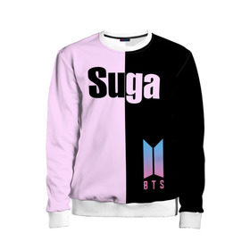 Детский свитшот 3D с принтом BTS Suga в городе Новоалтайск, 100% полиэстер | свободная посадка, прямой крой, мягкая тканевая резинка на рукавах и понизу свитшота | bts | suga | бтс | группа | корейская | музыка | розовый | цветы | черный