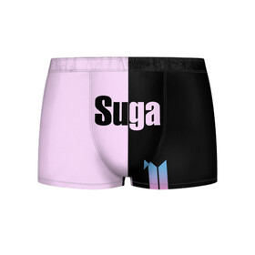 Мужские трусы 3D с принтом BTS Suga в городе Новоалтайск, 50% хлопок, 50% полиэстер | классическая посадка, на поясе мягкая тканевая резинка | bts | suga | бтс | группа | корейская | музыка | розовый | цветы | черный