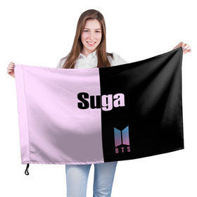 Флаг 3D с принтом BTS Suga в городе Новоалтайск, 100% полиэстер | плотность ткани — 95 г/м2, размер — 67 х 109 см. Принт наносится с одной стороны | bts | suga | бтс | группа | корейская | музыка | розовый | цветы | черный