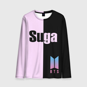 Мужской лонгслив 3D с принтом BTS Suga в городе Новоалтайск, 100% полиэстер | длинные рукава, круглый вырез горловины, полуприлегающий силуэт | Тематика изображения на принте: bts | suga | бтс | группа | корейская | музыка | розовый | цветы | черный