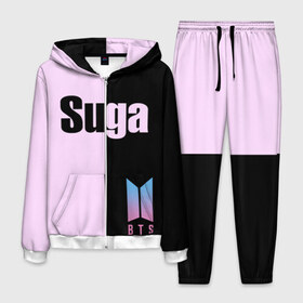 Мужской костюм 3D с принтом BTS Suga в городе Новоалтайск, 100% полиэстер | Манжеты и пояс оформлены тканевой резинкой, двухслойный капюшон со шнурком для регулировки, карманы спереди | bts | suga | бтс | группа | корейская | музыка | розовый | цветы | черный