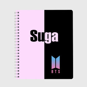 Тетрадь с принтом BTS Suga в городе Новоалтайск, 100% бумага | 48 листов, плотность листов — 60 г/м2, плотность картонной обложки — 250 г/м2. Листы скреплены сбоку удобной пружинной спиралью. Уголки страниц и обложки скругленные. Цвет линий — светло-серый
 | bts | suga | бтс | группа | корейская | музыка | розовый | цветы | черный