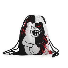 Рюкзак-мешок 3D с принтом MONOKUMA в городе Новоалтайск, 100% полиэстер | плотность ткани — 200 г/м2, размер — 35 х 45 см; лямки — толстые шнурки, застежка на шнуровке, без карманов и подкладки | ahegao | anime | bear | blood | danganronpa | derector | despair | girls | happy | havoc | manga | monokuma | panda | red | robot | trigger | ultra | аниме | ахегао | директор | кровь | манга | медведь | монокума | панда | робот