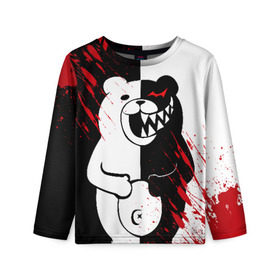 Детский лонгслив 3D с принтом MONOKUMA в городе Новоалтайск, 100% полиэстер | длинные рукава, круглый вырез горловины, полуприлегающий силуэт
 | ahegao | anime | bear | blood | danganronpa | derector | despair | girls | happy | havoc | manga | monokuma | panda | red | robot | trigger | ultra | аниме | ахегао | директор | кровь | манга | медведь | монокума | панда | робот