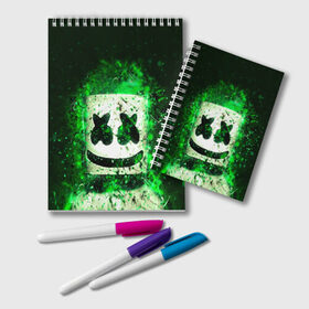 Блокнот с принтом Marshmello в городе Новоалтайск, 100% бумага | 48 листов, плотность листов — 60 г/м2, плотность картонной обложки — 250 г/м2. Листы скреплены удобной пружинной спиралью. Цвет линий — светло-серый
 | christopher | comstock | dj | dotcom | friends | marshmallow | marshmello | usa | диджей | друзья | комсток | крис | маршмэллоу | продюсер | сша