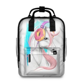 Женский рюкзак 3D с принтом Music Unicorn Art в городе Новоалтайск, 100% полиэстер | лямки с регулируемой длиной, сверху ручки, чтобы рюкзак нести как сумку. Основное отделение закрывается на молнию, как и внешний карман. Внутри два дополнительных кармана, один из которых закрывается на молнию. По бокам два дополнительных кармашка, куда поместится маленькая бутылочка
 | волшебный | единорог | единорожик | единорожка | магия | музыка | пончик | пончики