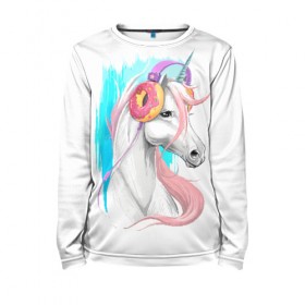 Детский лонгслив 3D с принтом Music Unicorn Art в городе Новоалтайск, 100% полиэстер | длинные рукава, круглый вырез горловины, полуприлегающий силуэт
 | волшебный | единорог | единорожик | единорожка | магия | музыка | пончик | пончики