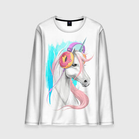 Мужской лонгслив 3D с принтом Music Unicorn Art в городе Новоалтайск, 100% полиэстер | длинные рукава, круглый вырез горловины, полуприлегающий силуэт | волшебный | единорог | единорожик | единорожка | магия | музыка | пончик | пончики