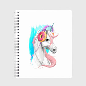 Тетрадь с принтом Music Unicorn Art в городе Новоалтайск, 100% бумага | 48 листов, плотность листов — 60 г/м2, плотность картонной обложки — 250 г/м2. Листы скреплены сбоку удобной пружинной спиралью. Уголки страниц и обложки скругленные. Цвет линий — светло-серый
 | волшебный | единорог | единорожик | единорожка | магия | музыка | пончик | пончики