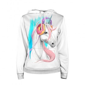 Женская толстовка 3D с принтом Music Unicorn Art в городе Новоалтайск, 100% полиэстер  | двухслойный капюшон со шнурком для регулировки, мягкие манжеты на рукавах и по низу толстовки, спереди карман-кенгуру с мягким внутренним слоем. | волшебный | единорог | единорожик | единорожка | магия | музыка | пончик | пончики