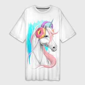 Платье-футболка 3D с принтом Music Unicorn Art в городе Новоалтайск,  |  | волшебный | единорог | единорожик | единорожка | магия | музыка | пончик | пончики