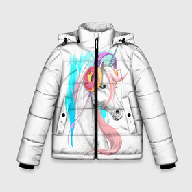 Зимняя куртка для мальчиков 3D с принтом Music Unicorn Art в городе Новоалтайск, ткань верха — 100% полиэстер; подклад — 100% полиэстер, утеплитель — 100% полиэстер | длина ниже бедра, удлиненная спинка, воротник стойка и отстегивающийся капюшон. Есть боковые карманы с листочкой на кнопках, утяжки по низу изделия и внутренний карман на молнии. 

Предусмотрены светоотражающий принт на спинке, радужный светоотражающий элемент на пуллере молнии и на резинке для утяжки | волшебный | единорог | единорожик | единорожка | магия | музыка | пончик | пончики