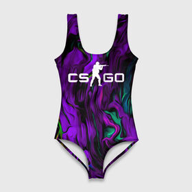 Купальник-боди 3D с принтом CS GO DRAW WAVES SKIN в городе Новоалтайск, 82% полиэстер, 18% эластан | Круглая горловина, круглый вырез на спине | action | astralis | awp | counter strike | cs go | cs go global offensive | cybersport | draw skin | faze clan | game | gamer | hyper beast | shooter | skin | team liquid | киберспорт | оружие | рисованный скин | скины