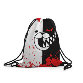 Рюкзак-мешок 3D с принтом MONOKUMA Blood в городе Новоалтайск, 100% полиэстер | плотность ткани — 200 г/м2, размер — 35 х 45 см; лямки — толстые шнурки, застежка на шнуровке, без карманов и подкладки | Тематика изображения на принте: ahegao | anime | bear | blood | danganronpa | derector | despair | girls | happy | havoc | manga | monokuma | panda | red | robot | trigger | ultra | аниме | ахегао | директор | кровь | манга | медведь | монокума | панда | робот