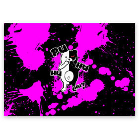 Поздравительная открытка с принтом MONOKUMA Puhuhuhu в городе Новоалтайск, 100% бумага | плотность бумаги 280 г/м2, матовая, на обратной стороне линовка и место для марки
 | Тематика изображения на принте: ahegao | anime | bear | blood | danganronpa | derector | despair | girls | happy | havoc | manga | monokuma | panda | red | robot | trigger | ultra | аниме | ахегао | директор | кровь | манга | медведь | монокума | панда | робот