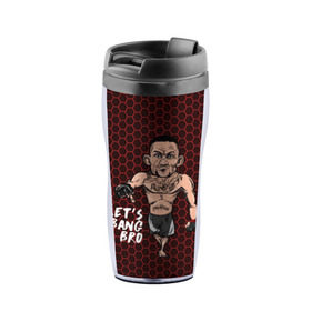 Термокружка-непроливайка с принтом Let`s bang bro (Max Holloway) в городе Новоалтайск, внутренняя часть — пищевой пластик, наружная часть — прозрачный пластик, между ними — полиграфическая вставка с рисунком | объем — 350 мл, герметичная крышка | blessed | brasileiro | holloway | jiu jitsu | max | mma | ufc | бокс | бразильское джиу джитсу | гавайи | драка | макс | холлоуэй